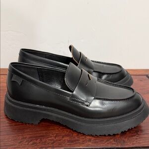 New Camper Walden Women’s Black Leather Penny Loafers - Platform Sole
